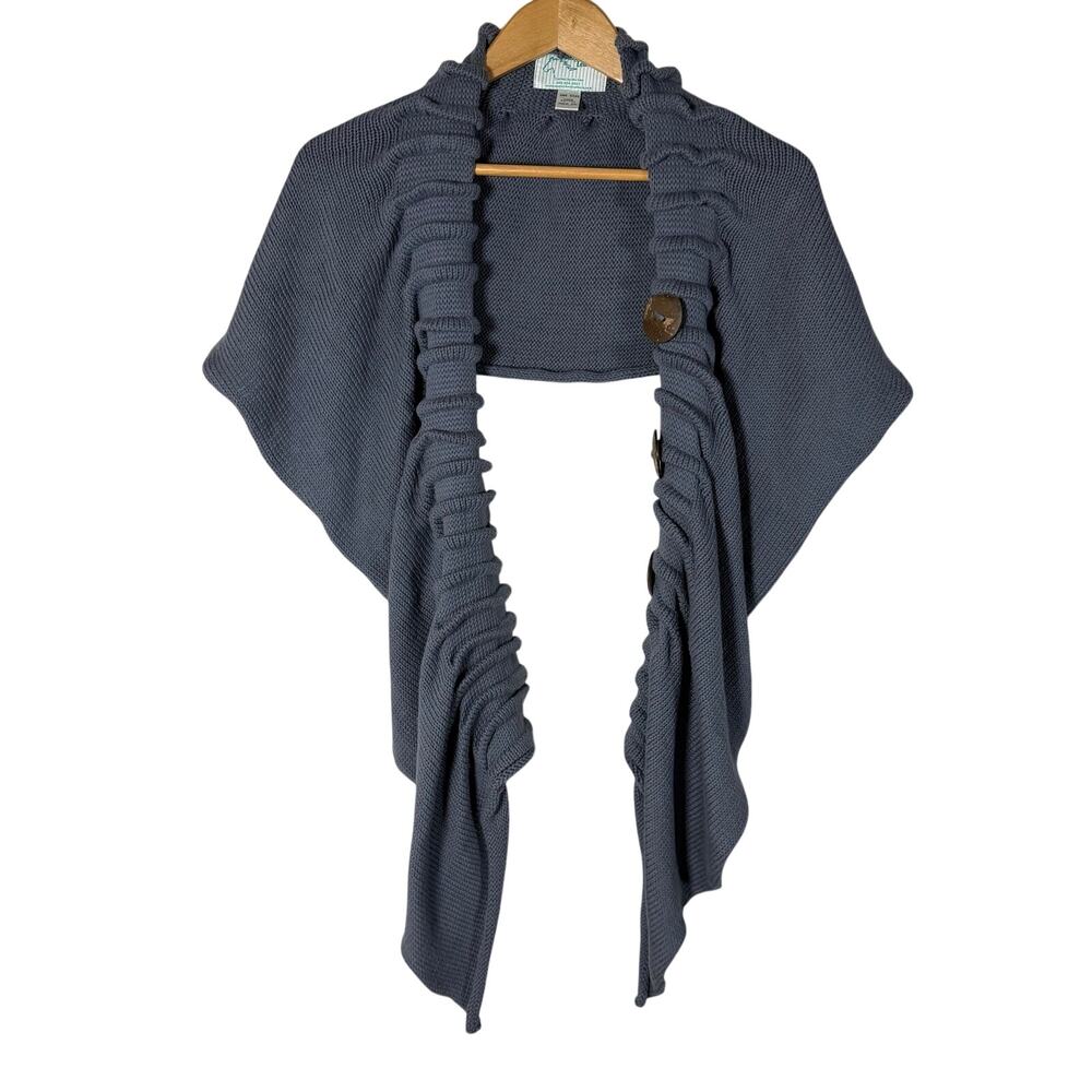 Augustina Leathers Slate Blue Cotton Knit Convertible Wrap Shawl Shrug